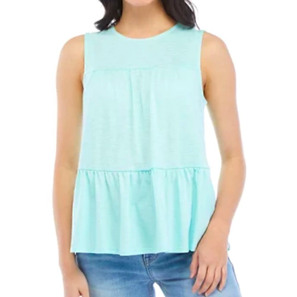 Belle Du Jour Tiered Tank Top Aqua NWT Crew Neck Sleeveless Boho Tier Spring S